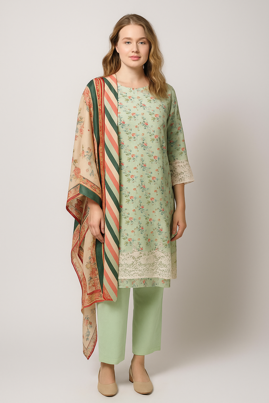Silakaari Nawazish Pista Green Pure Lawn Chikan Cut Work Fancy Unstitched Suits