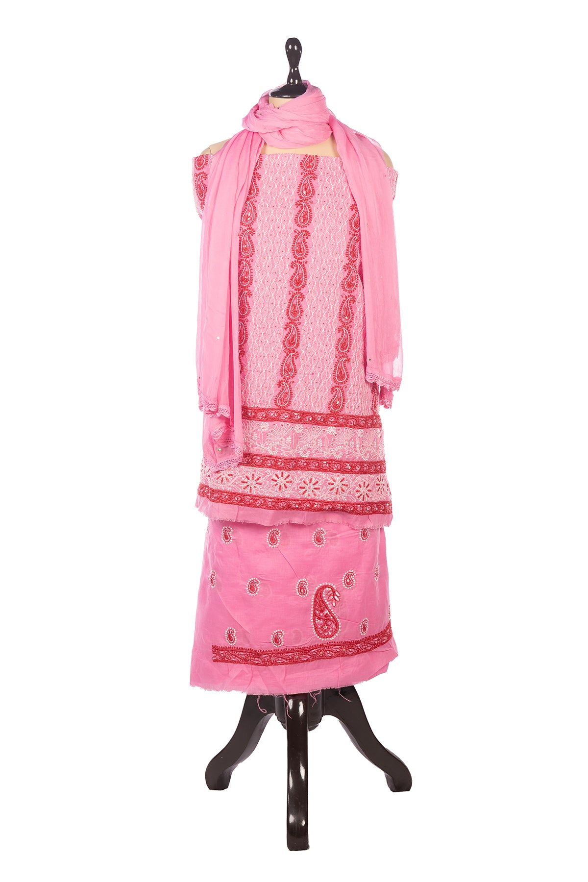 Silakaari Mehazabien Pink-Red Badla Mukaish Work Premium Handwork Unstitched Dress Material
