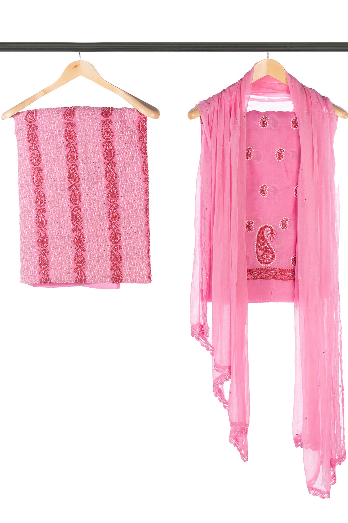 Silakaari Mehazabien Pink-Red Badla Mukaish Work Premium Handwork Unstitched Dress Material