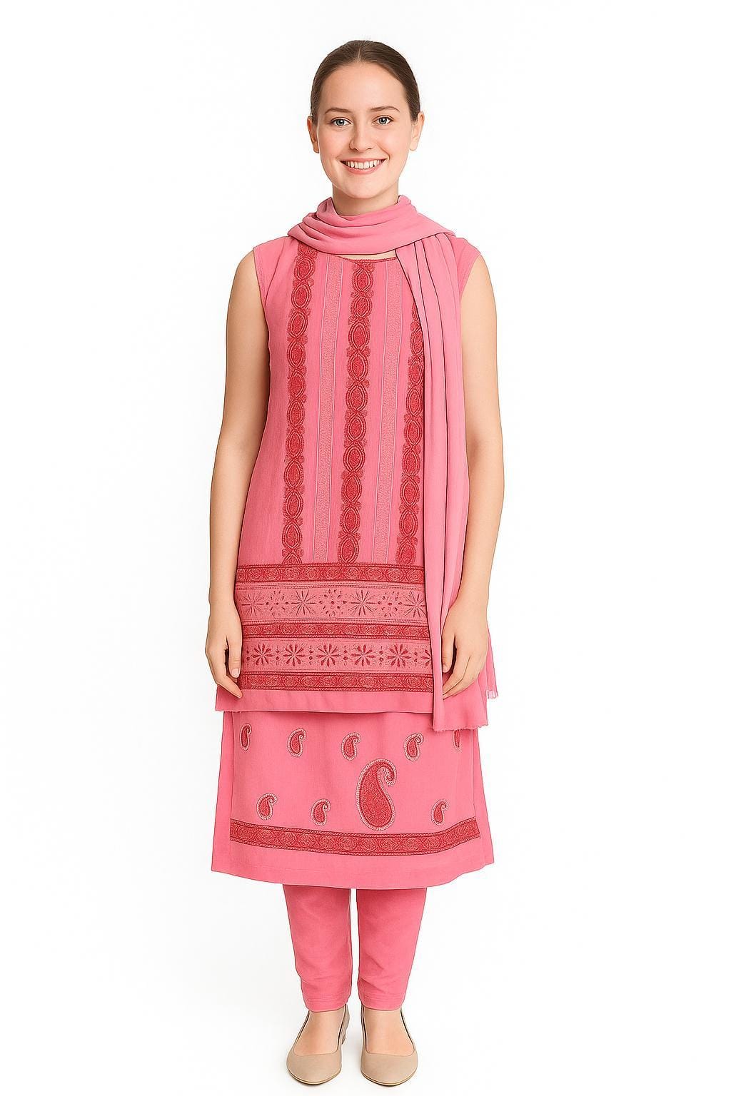 Silakaari Mehazabien Pink-Red Badla Mukaish Work Premium Handwork Unstitched Dress Material