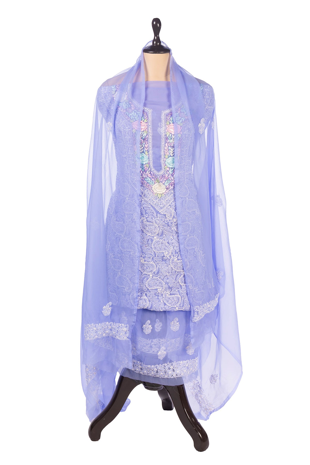 Silakaari Pashmina Parsi Work Pure Georgette Chikankari Premium Unstitched Dress Material