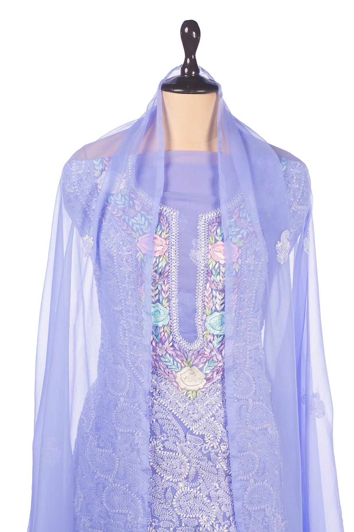 Silakaari Pashmina Parsi Work Pure Georgette Chikankari Premium Unstitched Dress Material