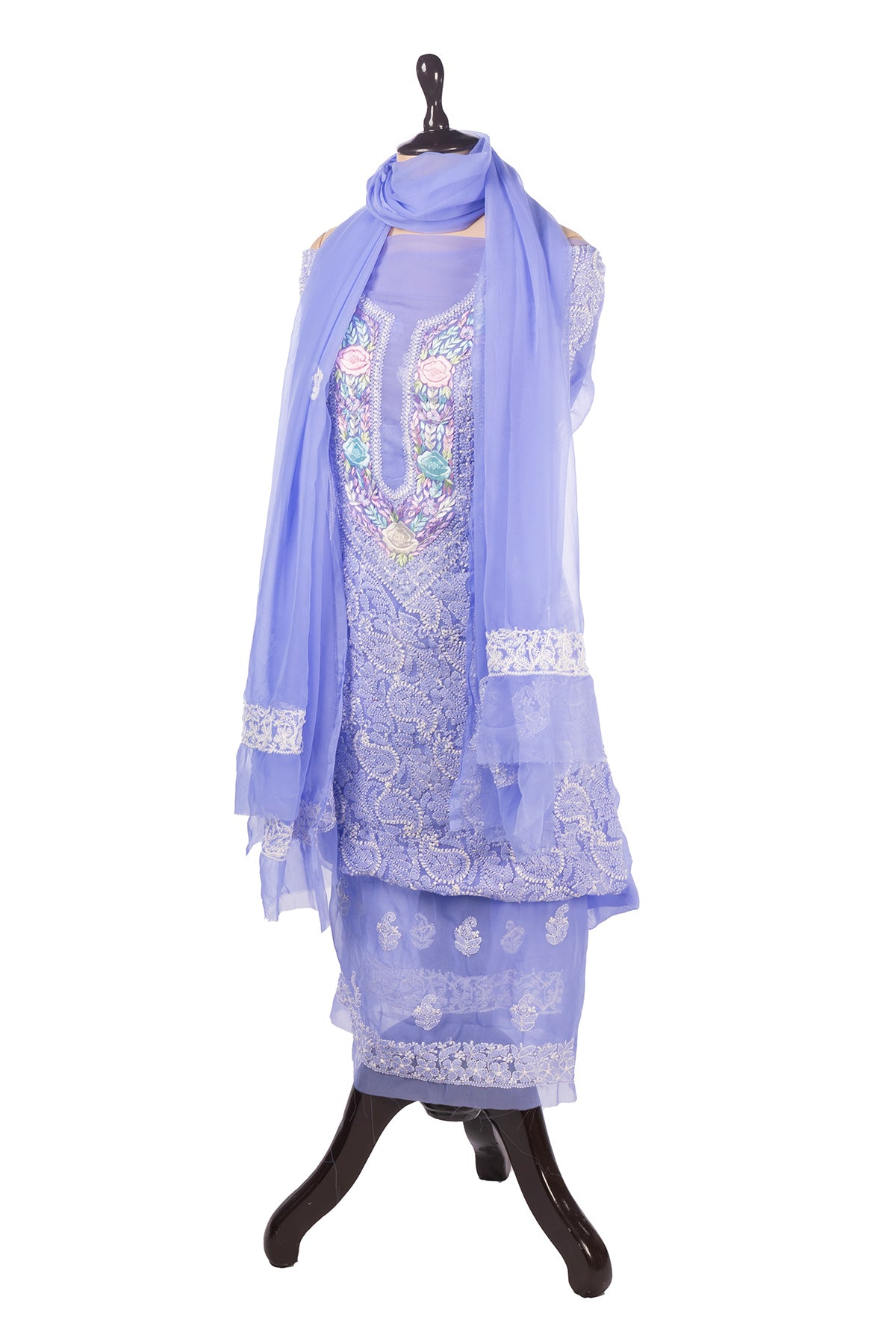 Silakaari Pashmina Parsi Work Pure Georgette Chikankari Premium Unstitched Dress Material