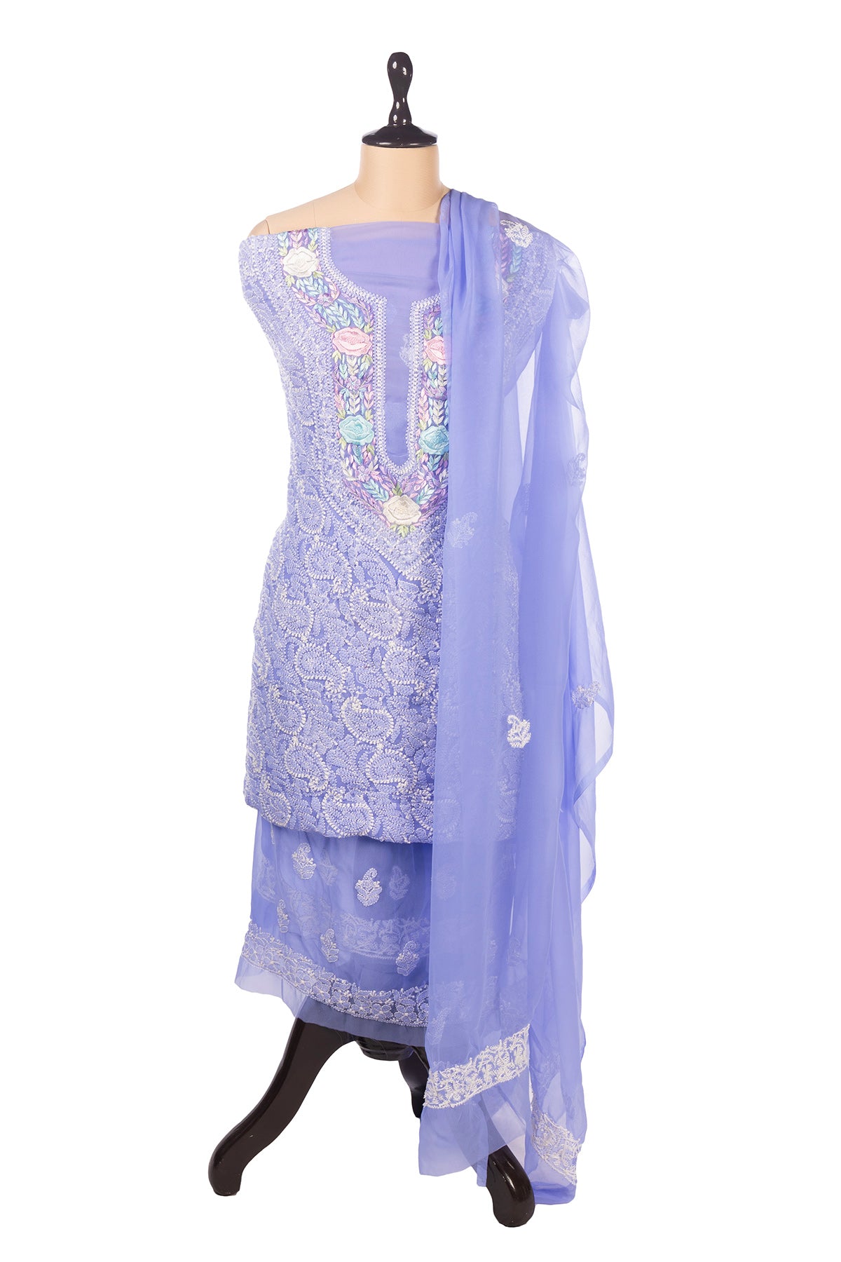 Silakaari Pashmina Parsi Work Pure Georgette Chikankari Premium Unstitched Dress Material