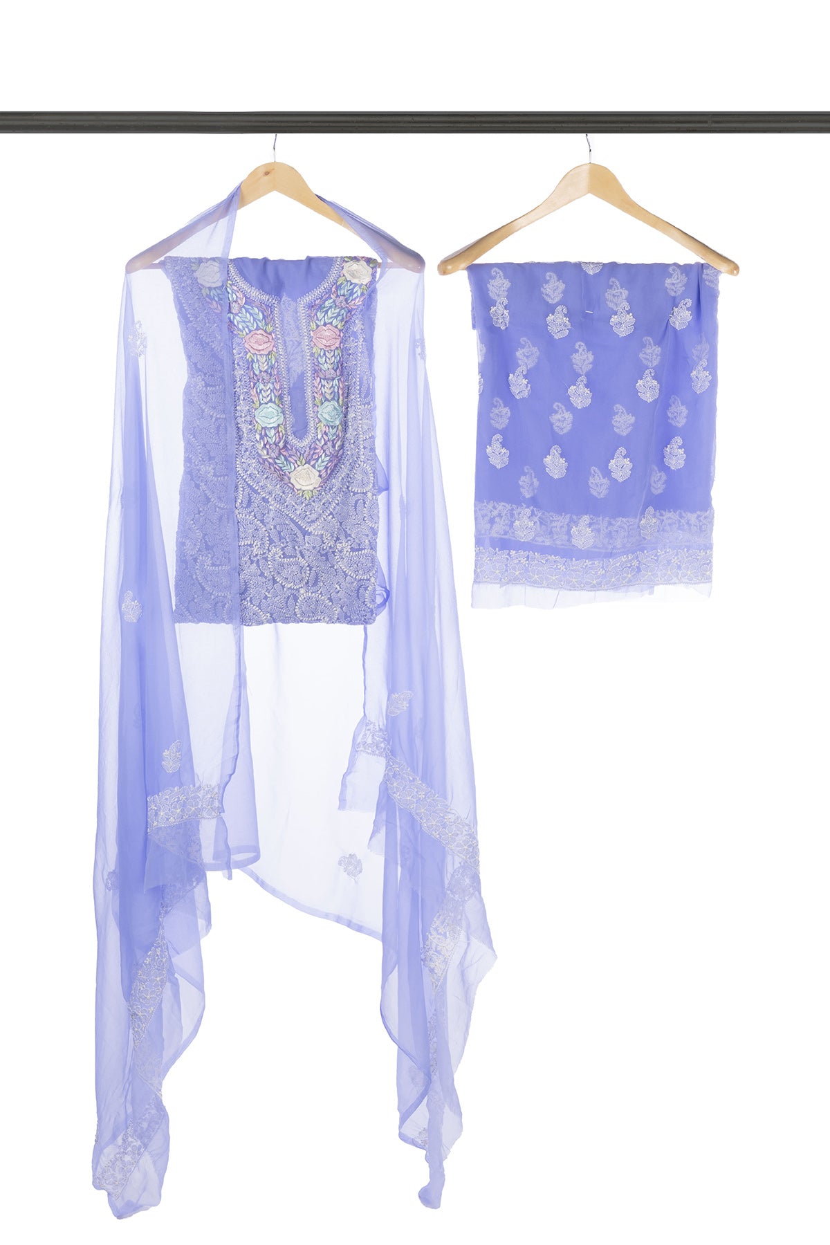 Silakaari Pashmina Parsi Work Pure Georgette Chikankari Premium Unstitched Dress Material