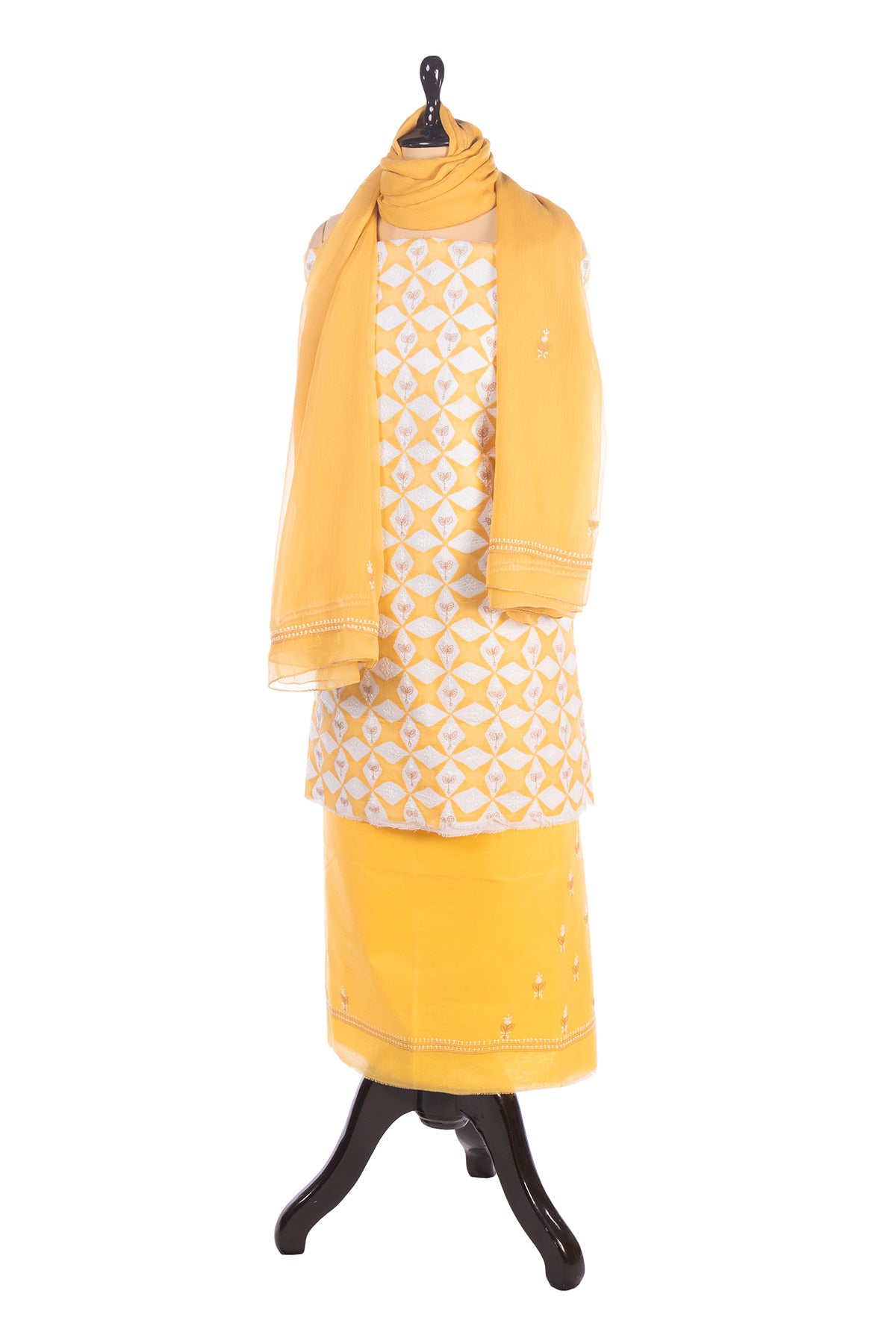 Silakaari Dhani Beige-White Patch Super Delux Premium Lucknowi Unstitched Dress Material