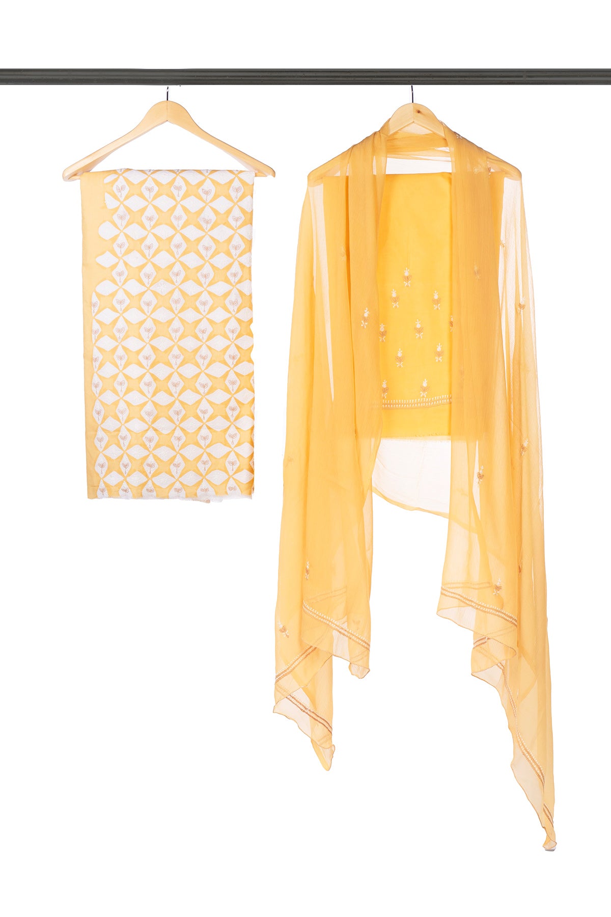 Silakaari Dhani Beige-White Patch Super Delux Premium Lucknowi Unstitched Dress Material