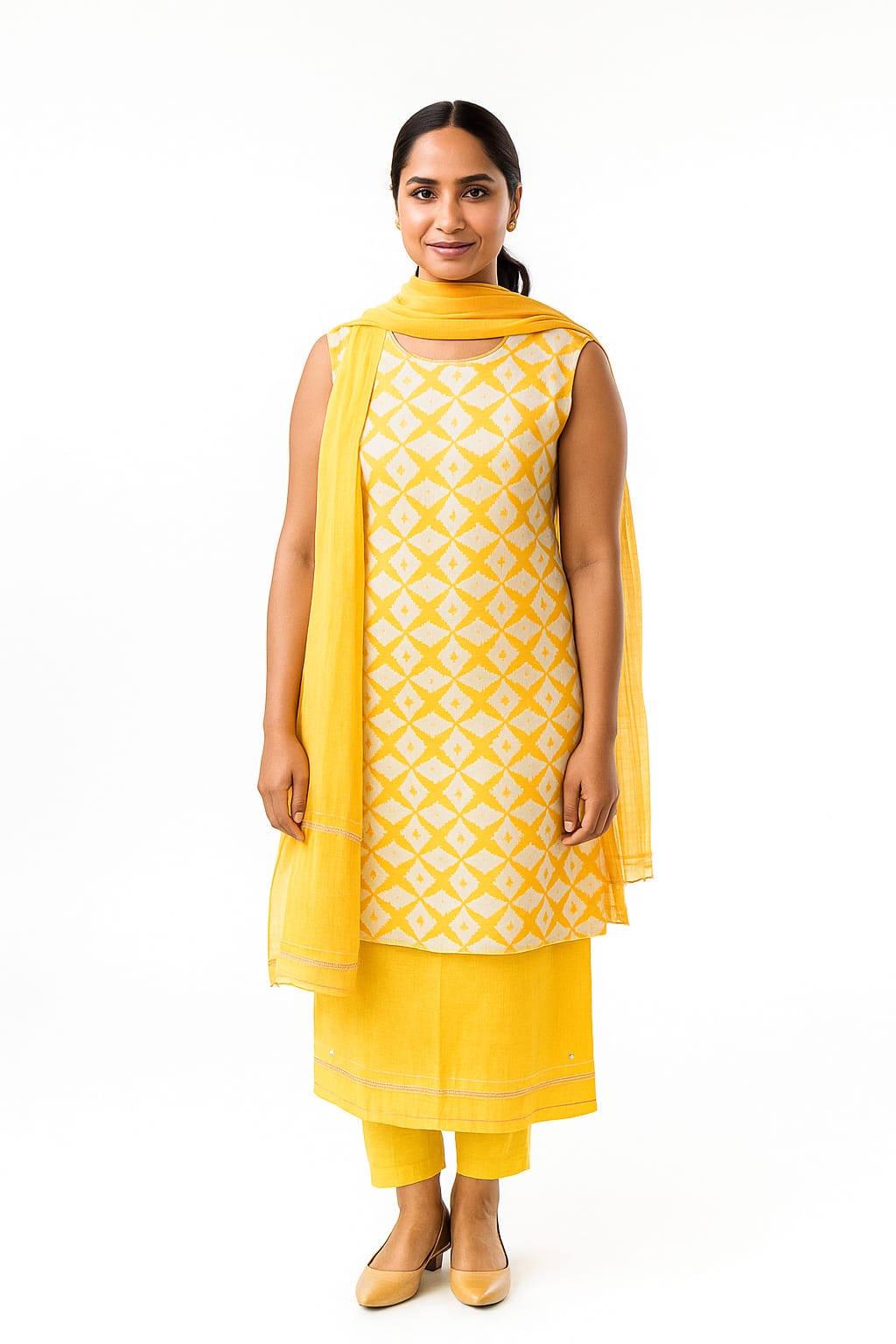 Silakaari Dhani Beige-White Patch Super Delux Premium Lucknowi Unstitched Dress Material
