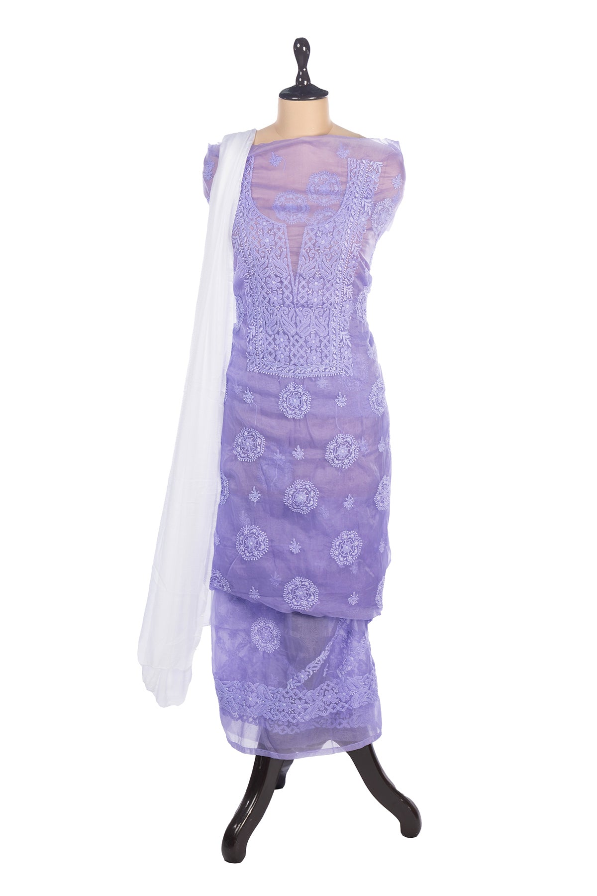 Silakaari Dharti Pure Organza Premium Fine Hand Work Lucknowi Unstitched Dress Material