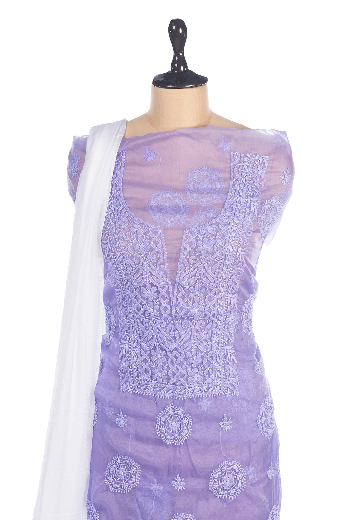 Silakaari Dharti Pure Organza Premium Fine Hand Work Lucknowi Unstitched Dress Material