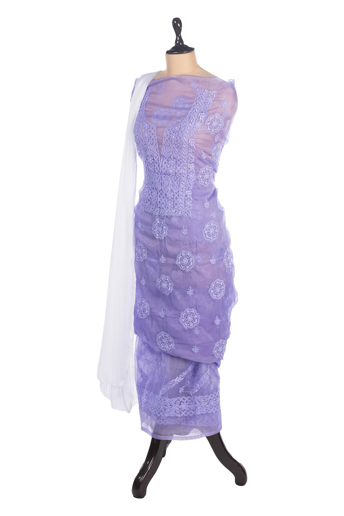 Silakaari Dharti Pure Organza Premium Fine Hand Work Lucknowi Unstitched Dress Material