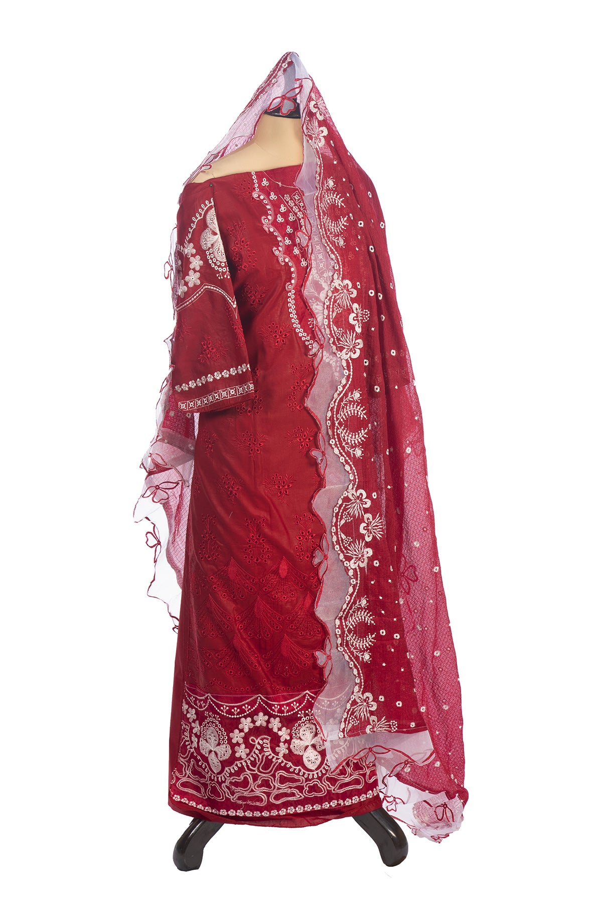 Silakaari Shehzadi Maroon-White Pure Lawn Organza Premium Unstitched Pakistani Suits