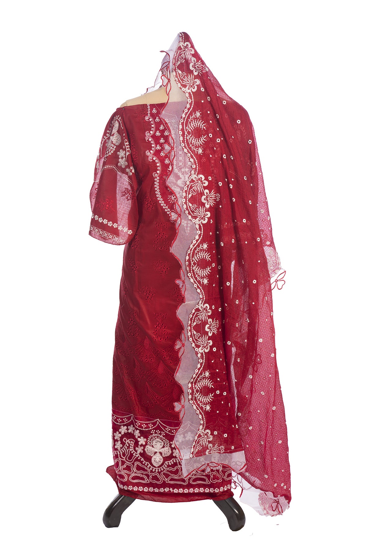 Silakaari Shehzadi Maroon-White Pure Lawn Organza Premium Unstitched Pakistani Suits