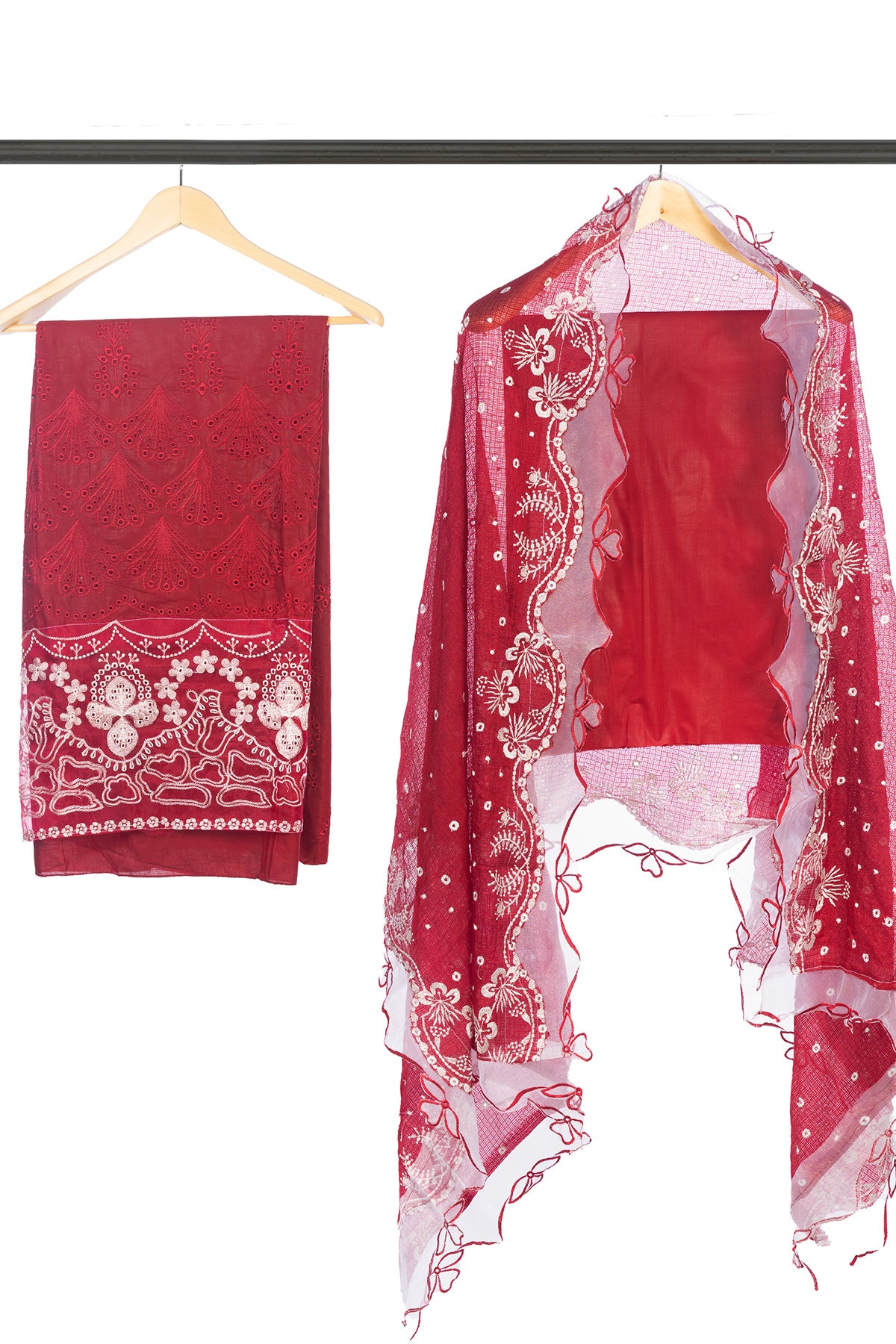 Silakaari Shehzadi Maroon-White Pure Lawn Organza Premium Unstitched  Suits