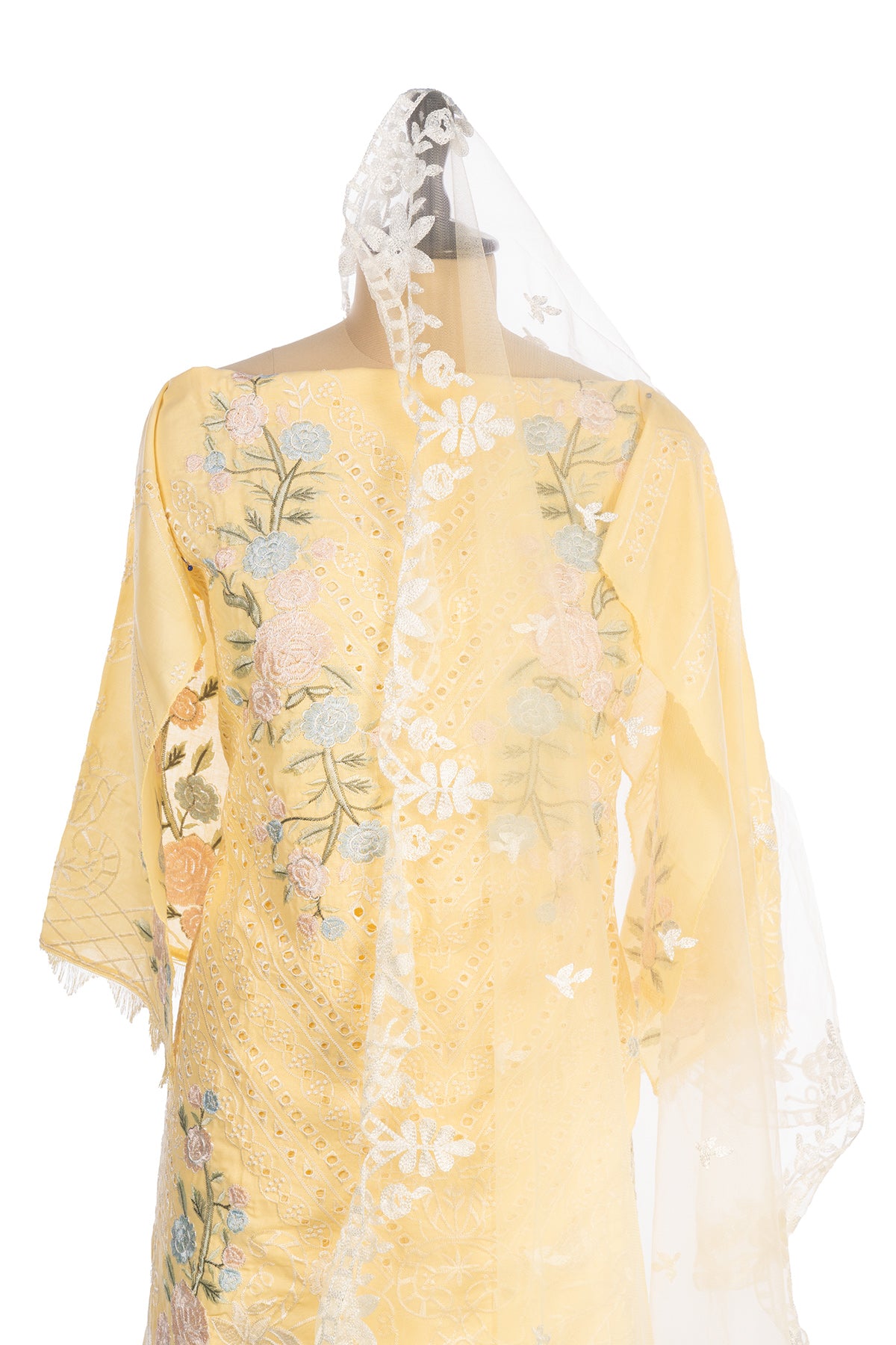 Silakaari Noorani Pure Lawn Beige Heavy Embroidery Organza Patch Work Unstitched  Suits