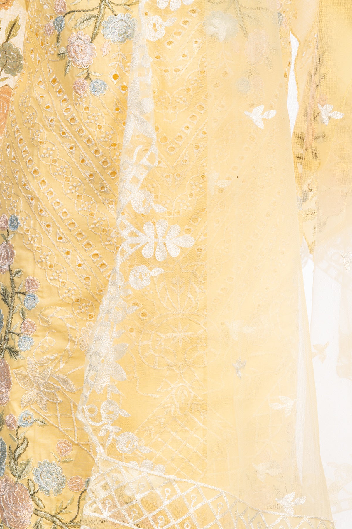 Silakaari Noorani Pure Lawn Beige Heavy Embroidery Organza Patch Work Unstitched Suits