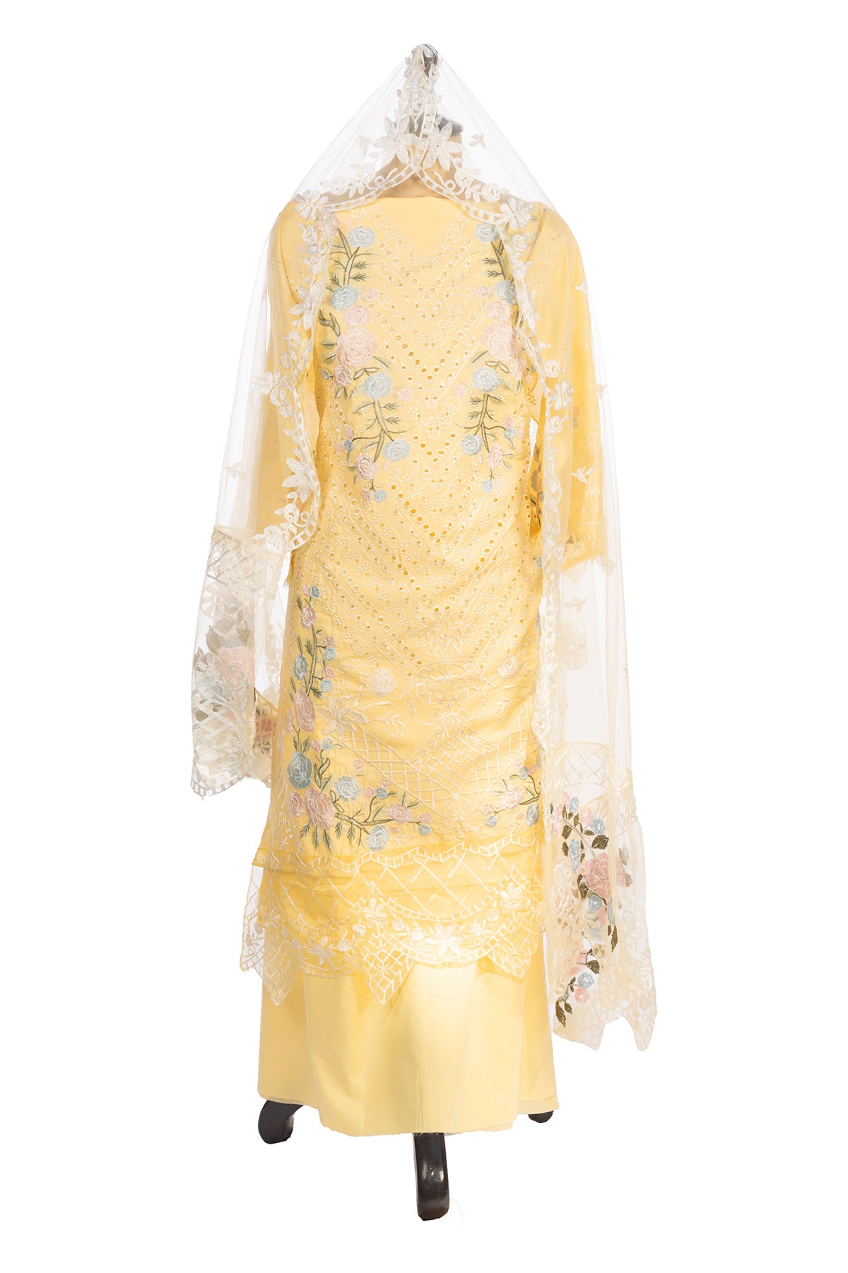 Silakaari Noorani Pure Lawn Beige Heavy Embroidery Organza Patch Work Unstitched  Suits