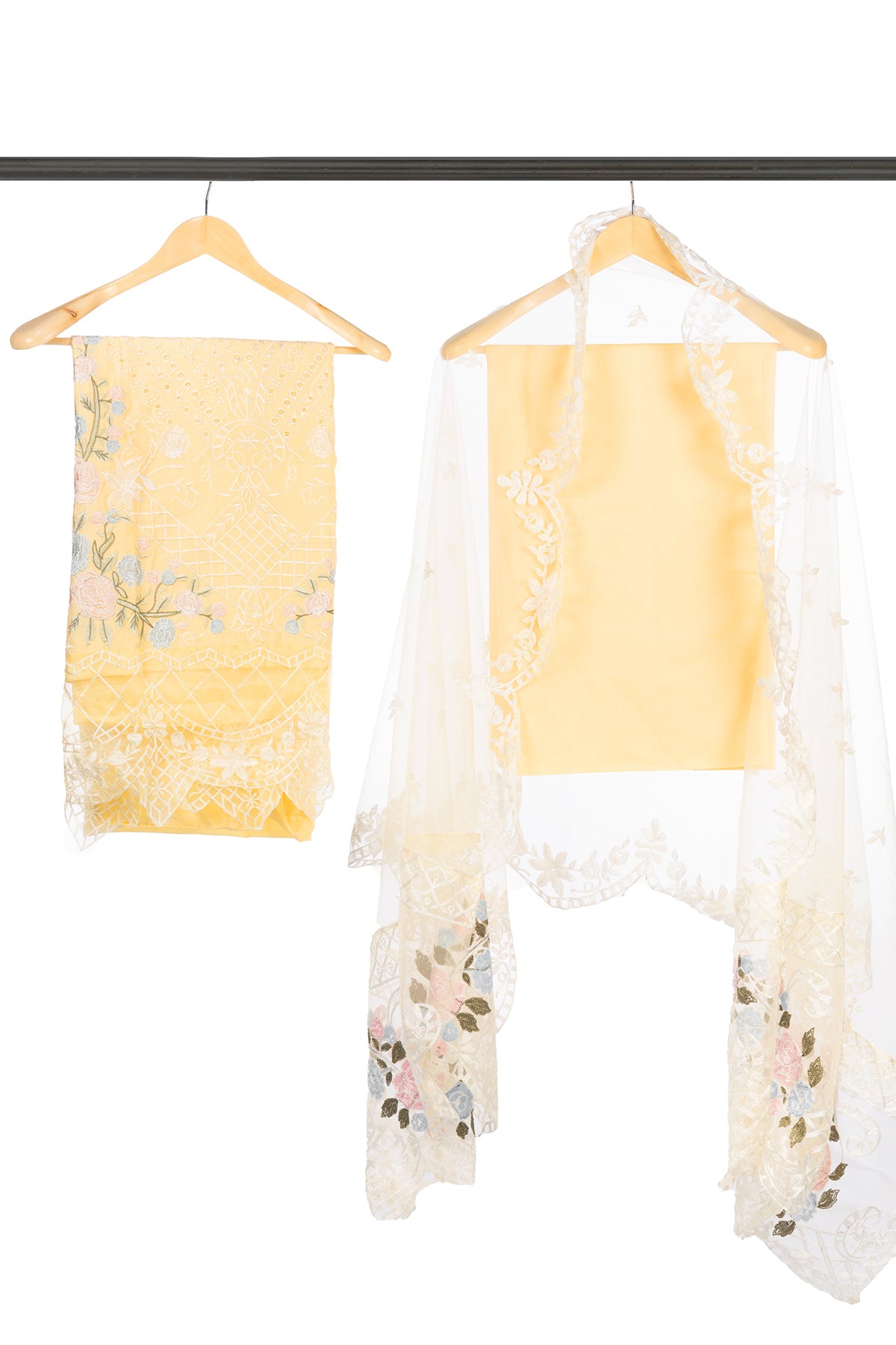 Silakaari Noorani Pure Lawn Beige Heavy Embroidery Organza Patch Work Unstitched  Suits