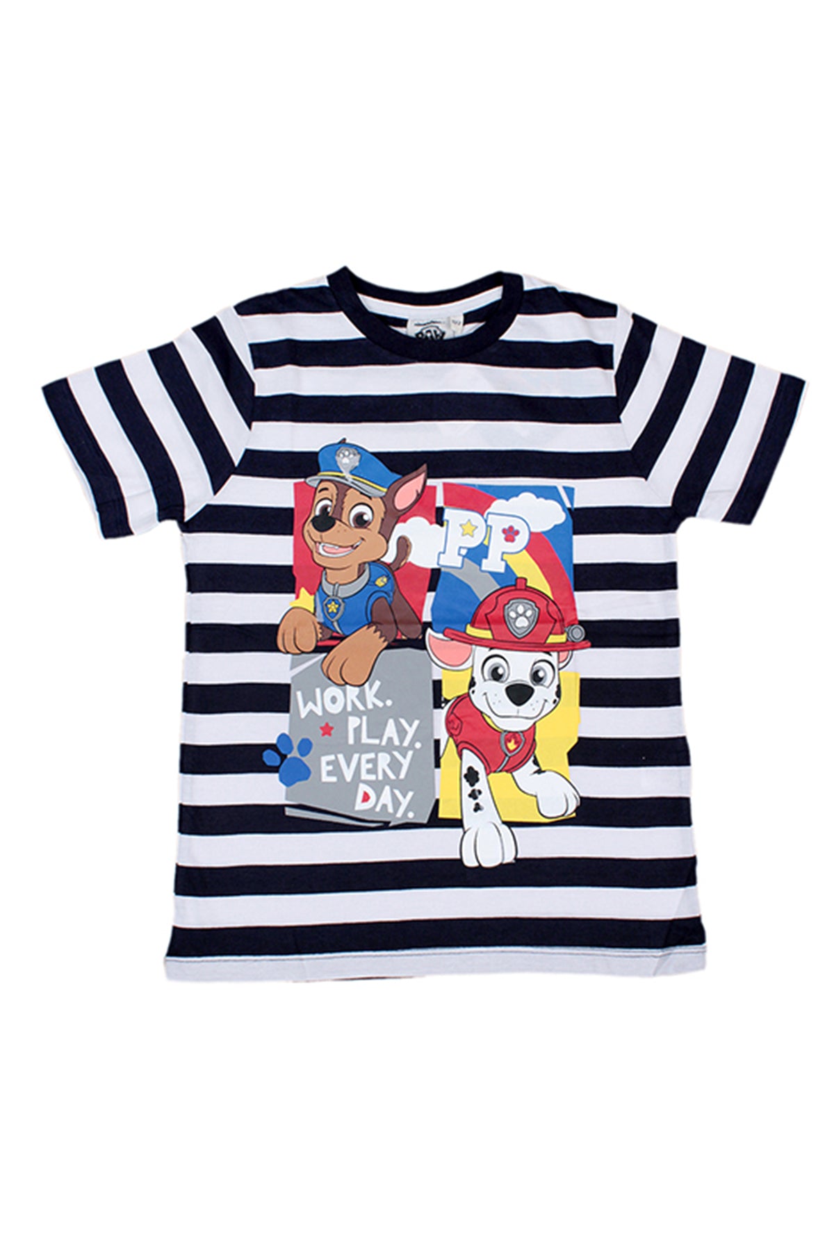 Silakaari Kids Black & White Striped Puppy Print Casual T-Shirt For Boys