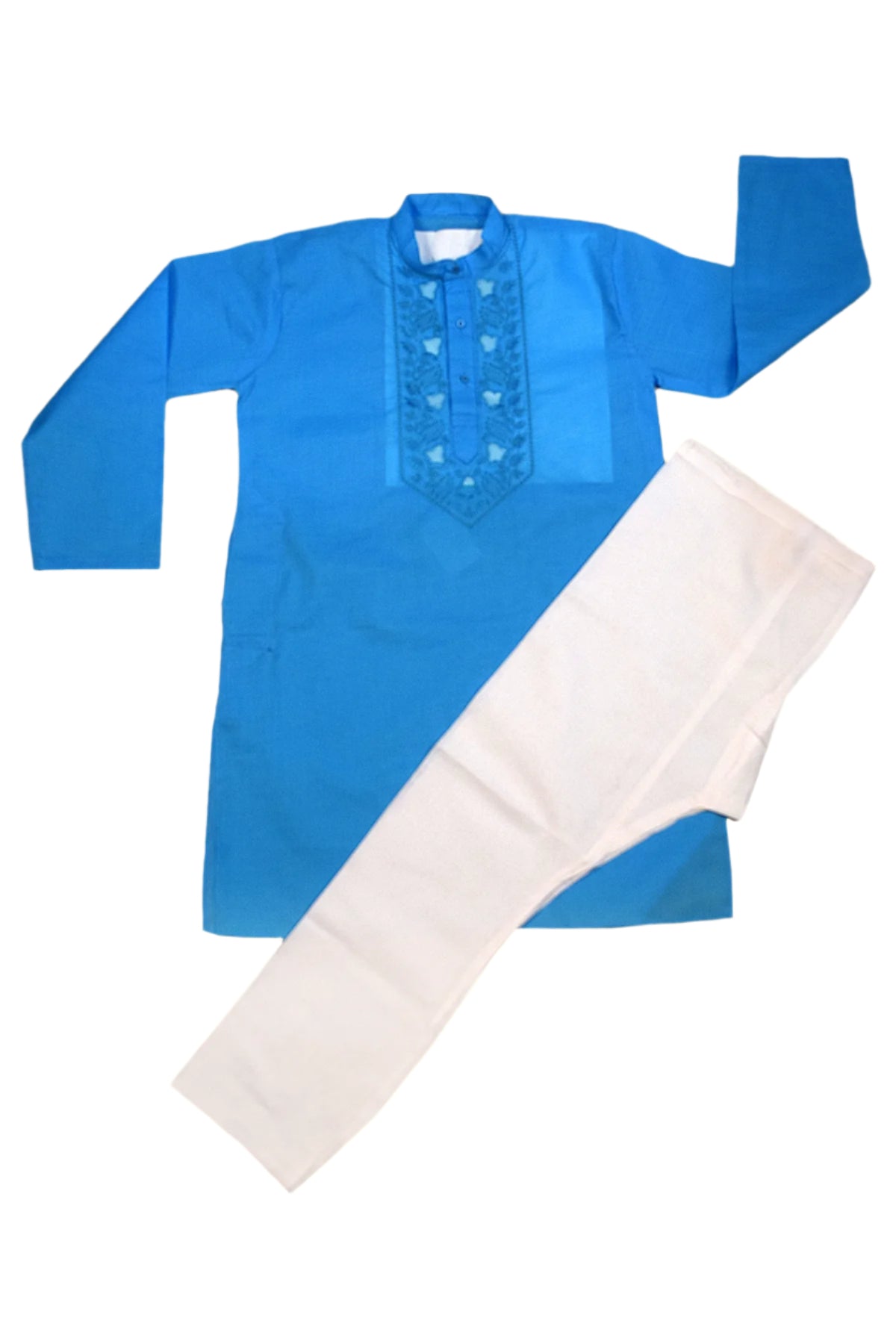 Silakaari Kids Blue Lucknowi Pure Cotton Kurta Pajama Set For Boys