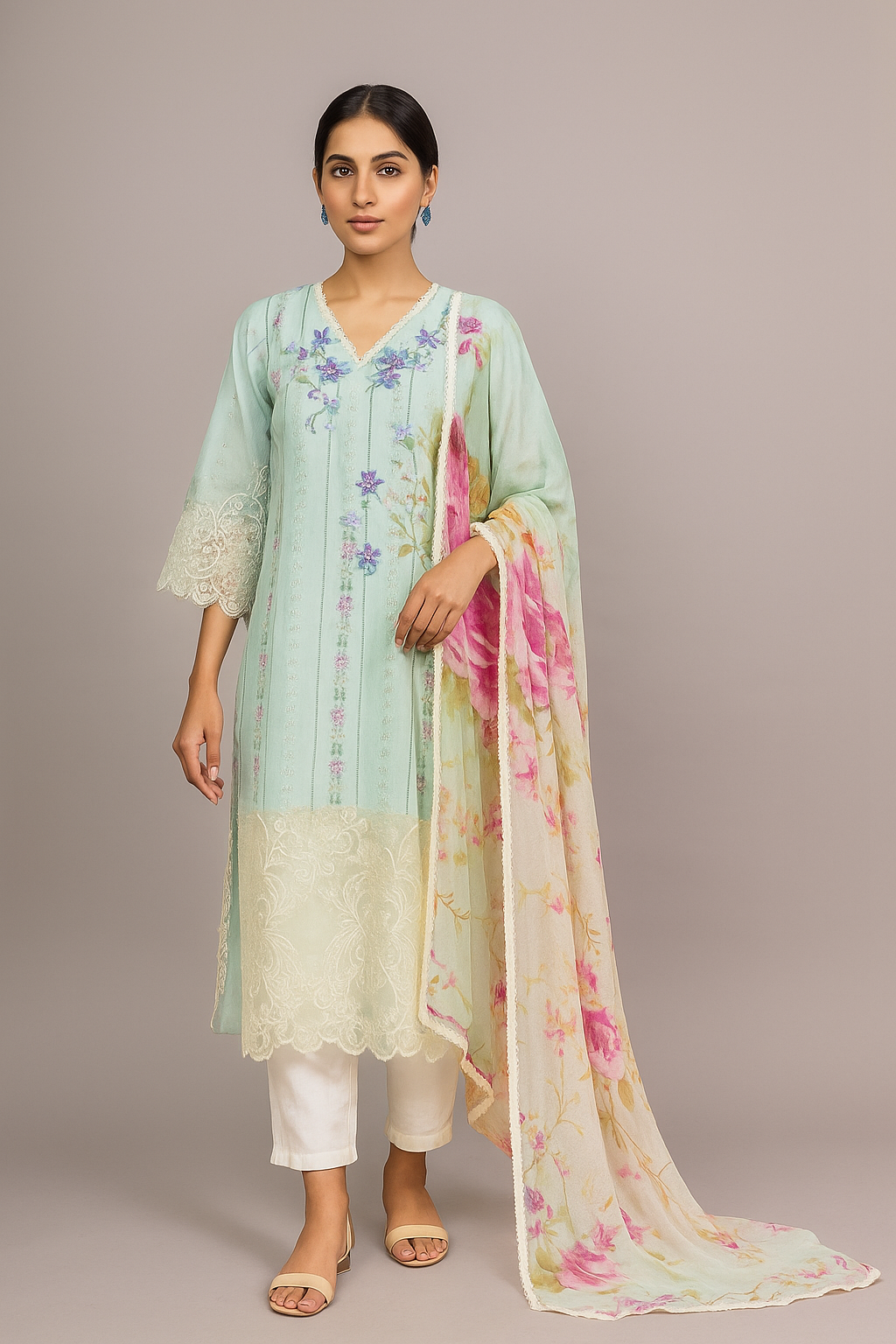 Silakaari Nazakat Pure Lawn Teal Blue Embroidery Pakistani Ready-Made Dress