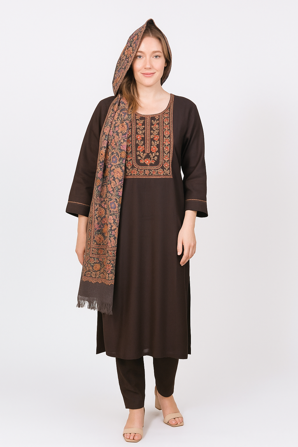 Silakaari Women's Dark Grey Heavy Zari Resham Digital Printed Dupatta Kurti Pant Set