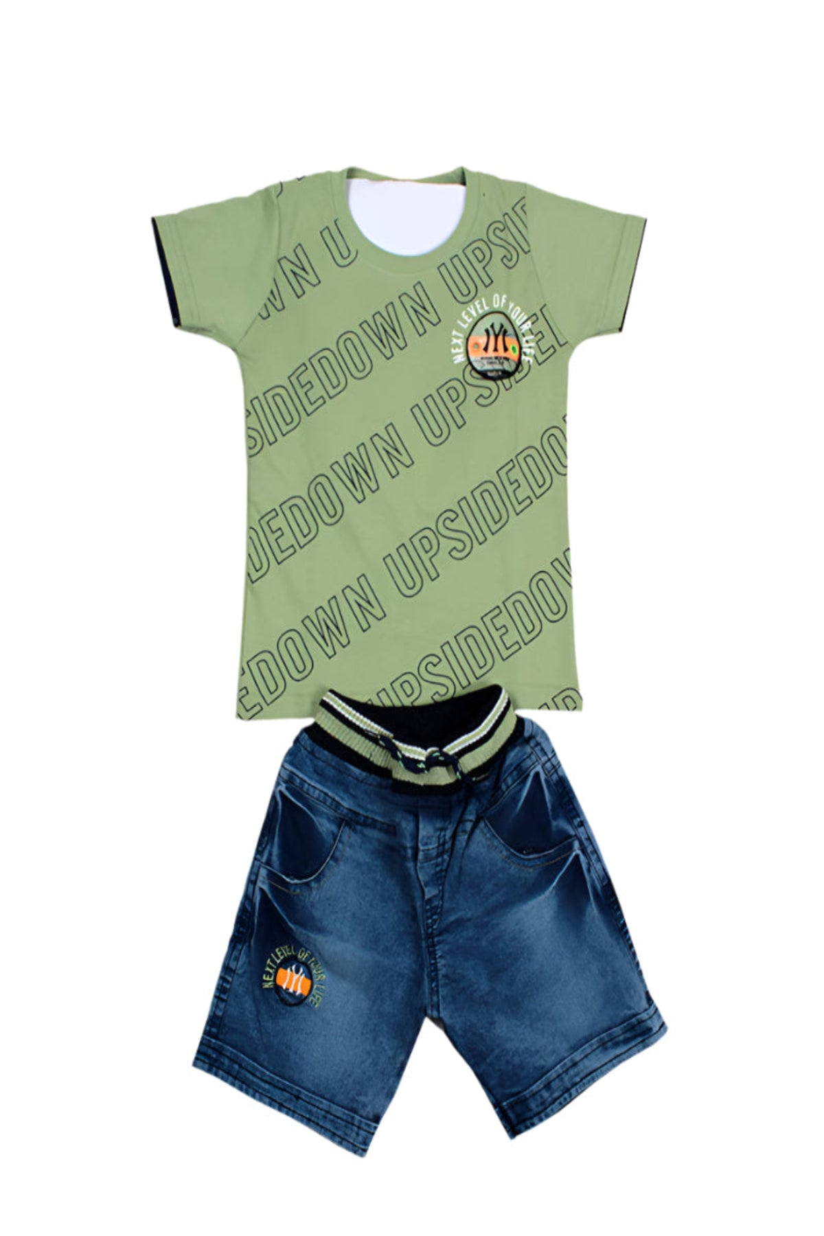 Silakaari Kids Printed T-Shirt & Short Denim Set For Boys