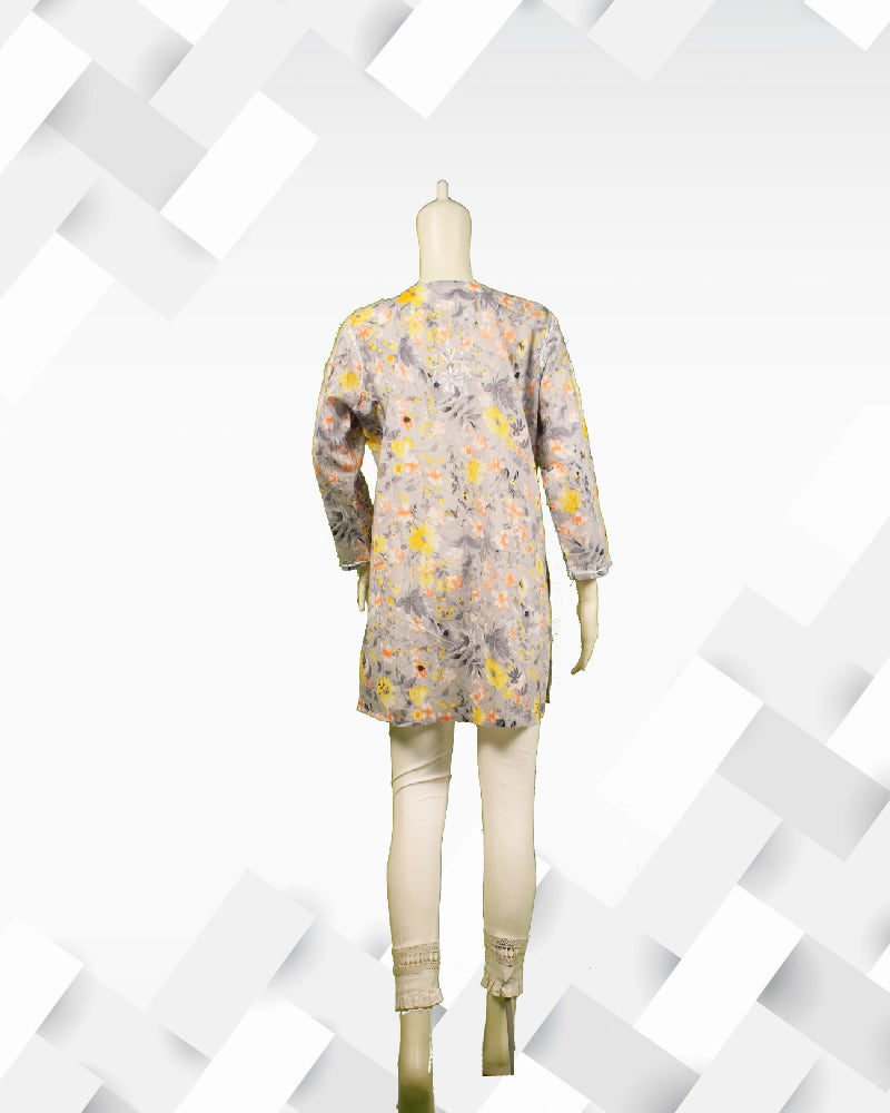 Silakaari women's Floral Printed Mul Lucknowi Short Kurti