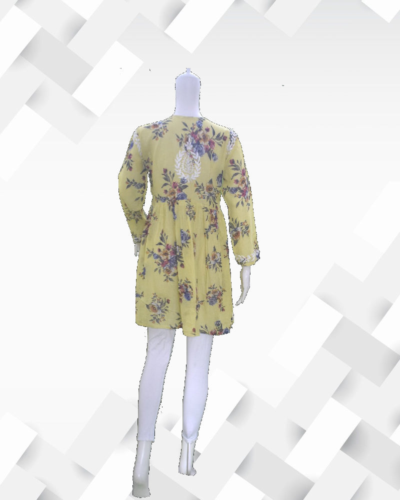 Silakaari Women's Printed Mul Cotton Lucknowi Short Kurta