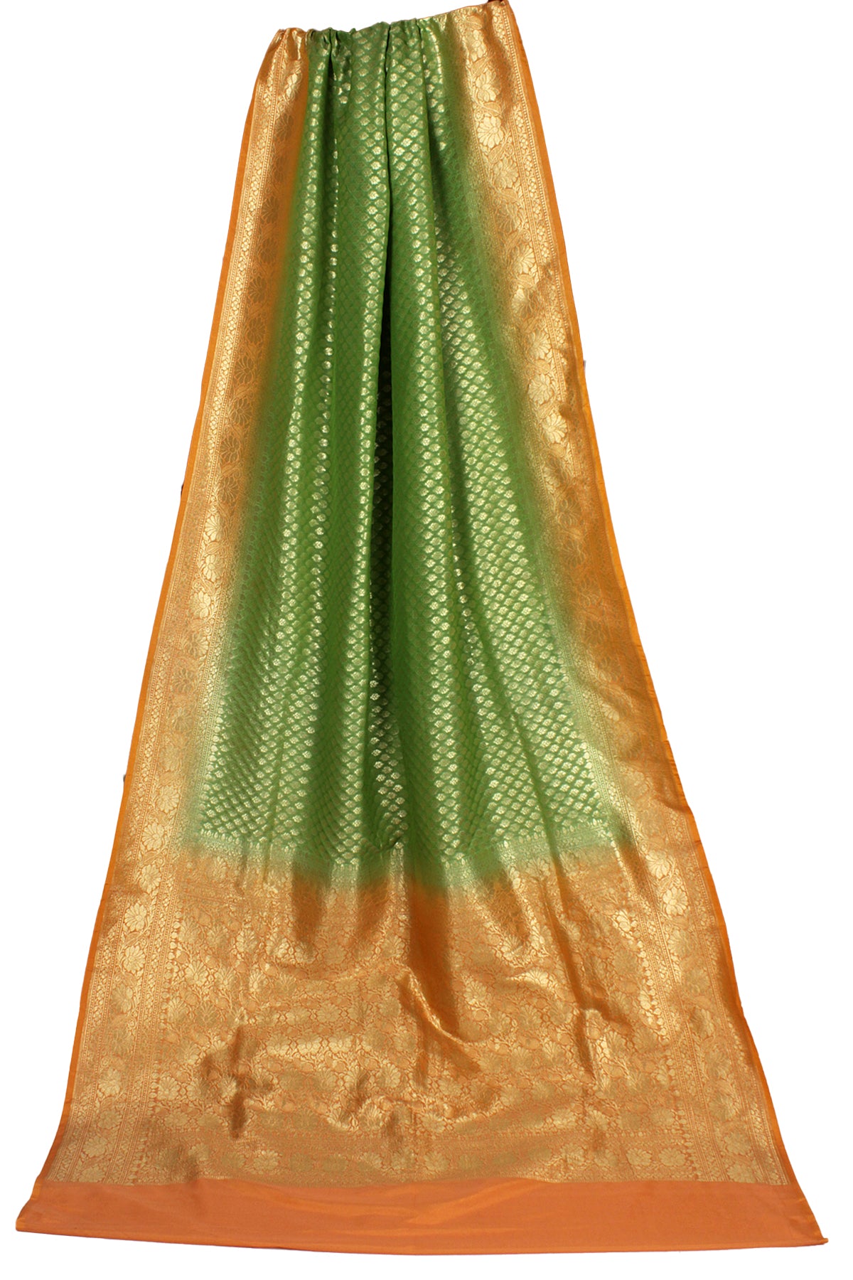 Silakaari Women's Green-Yellow Zari Banarasi saree