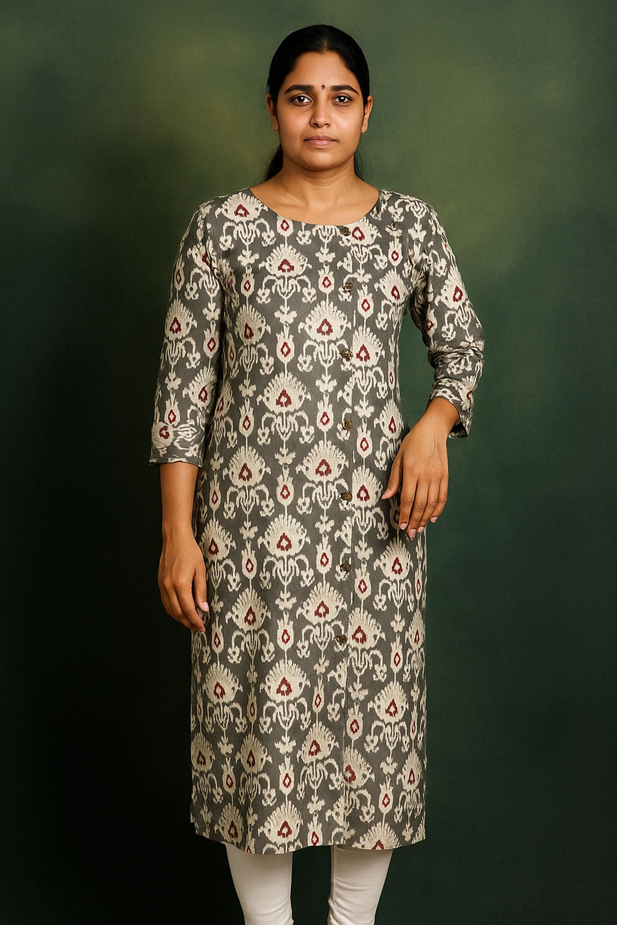 Silakaari Urwa Grey-White Printed Cotton Straight Long Kurti