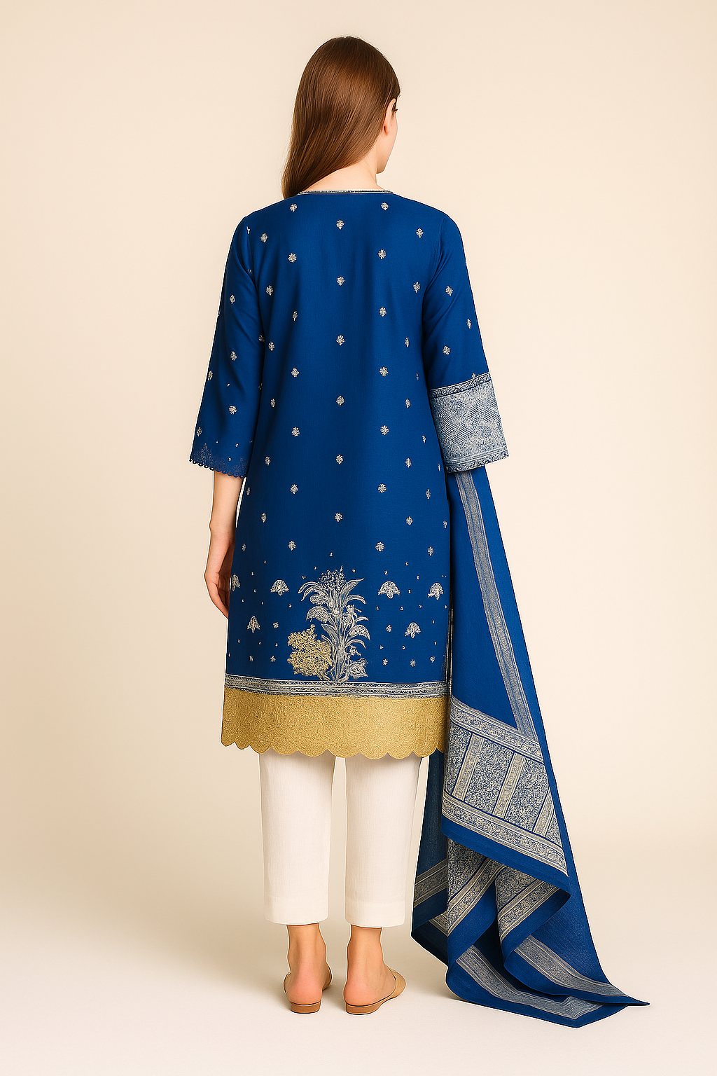 Silakaari Zebunnisa Pure Lawn Blue-Yellow Front Panel Super Lawn kalamkar Pakistani Ready-Made Dress