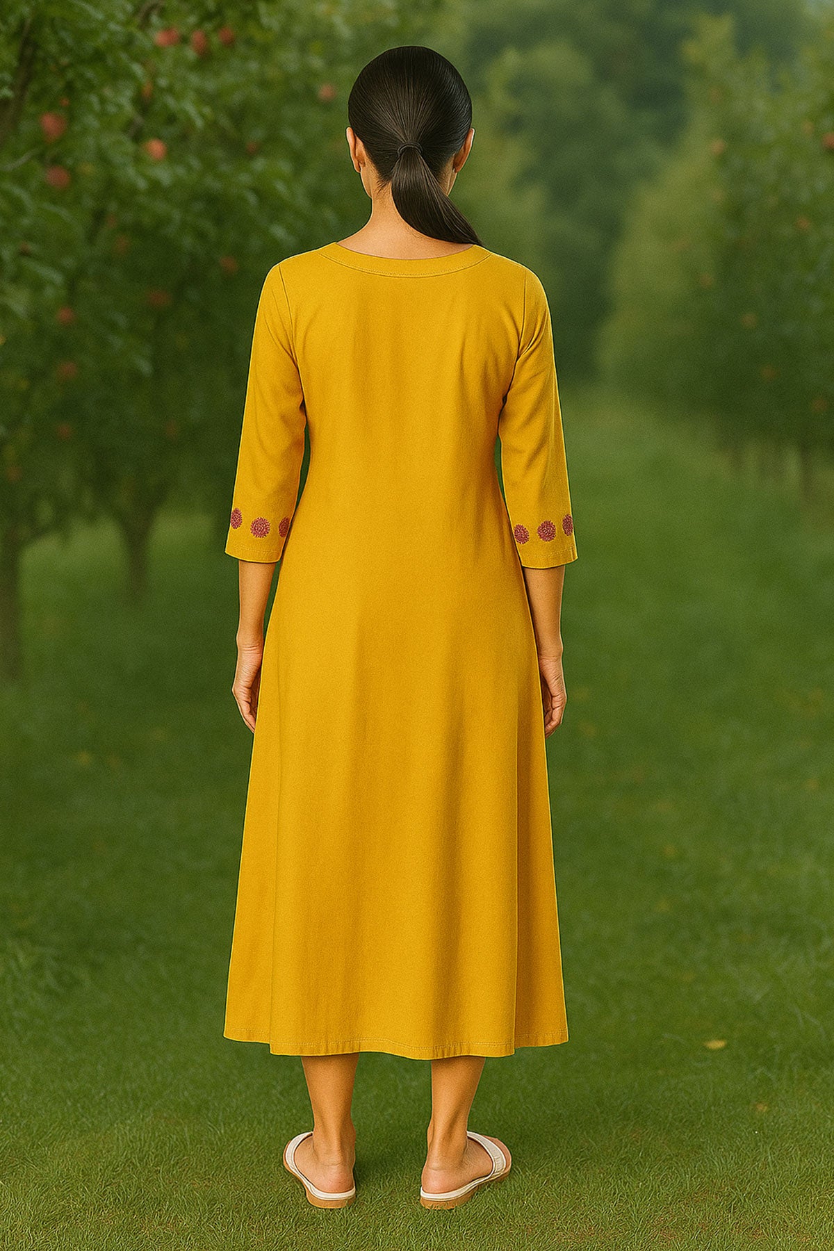 Silakaari Yusra Yellow Rayon Aline Embroidery Kurti