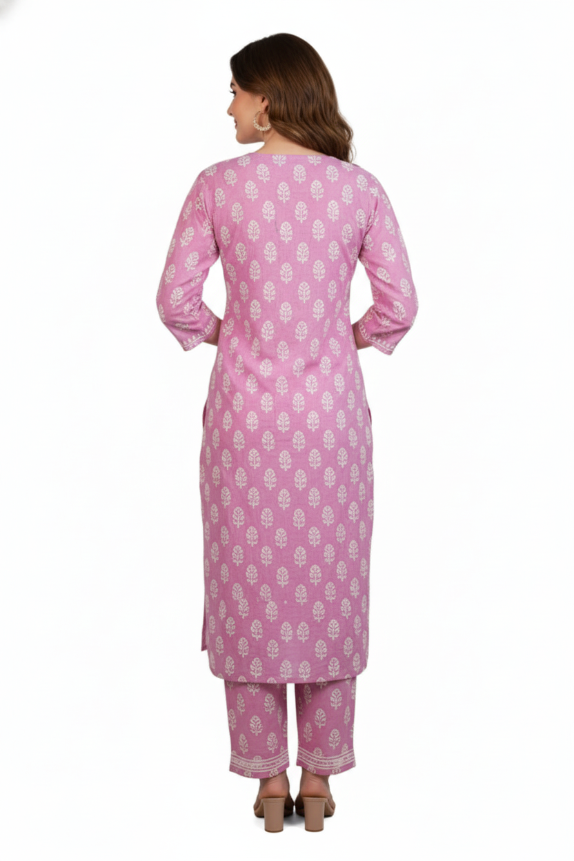 Silakaari Women's Pure Cotton Printed Lucknowi Kurti Pant Premium Set