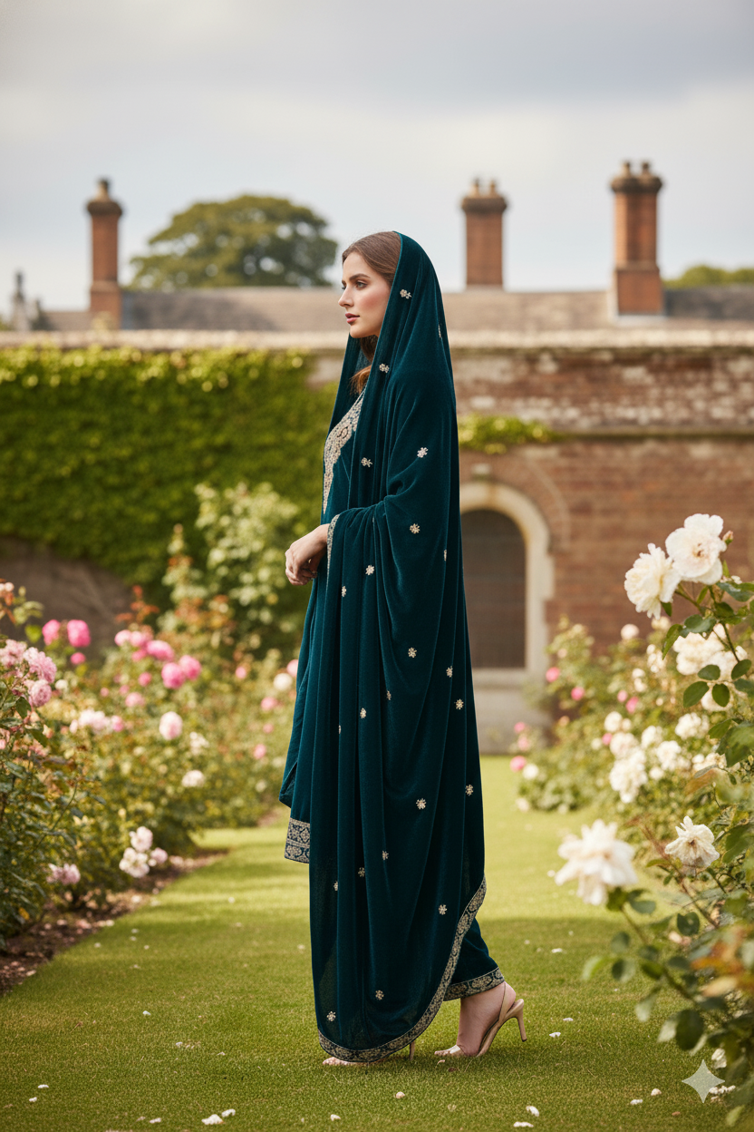 Silakaari Dilkash Dark Green Gold Sequin Patch Zardosi Pure Velvet Bridal Kurti pant set