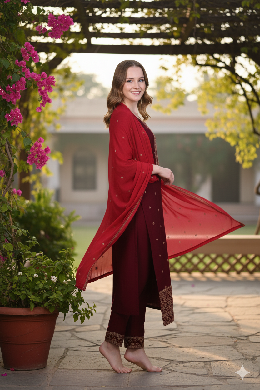 Silakaari Women's vichitra Gold Sequins Heavy Kurti Pant Dupatta Set