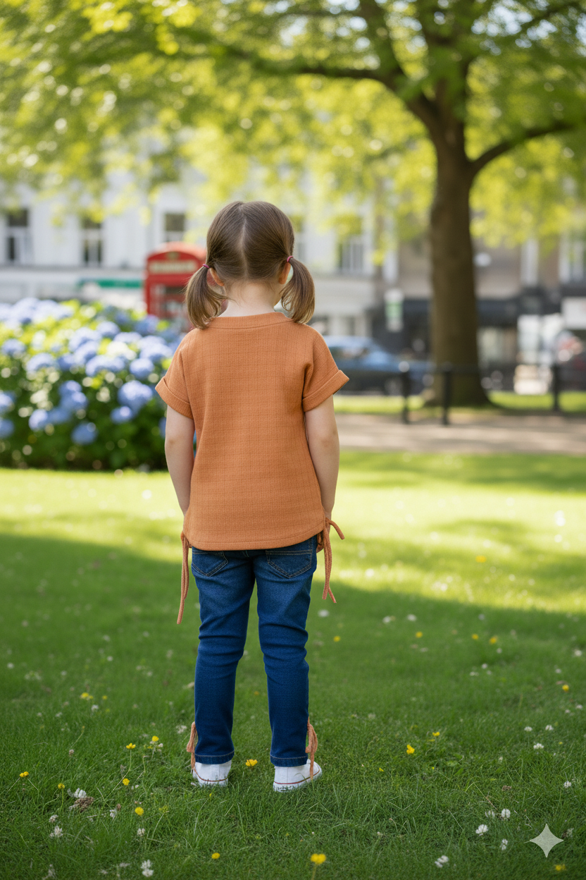 Silakaari Sonic Brown T-Shirt With Blue Denim Jeans Set For Girls