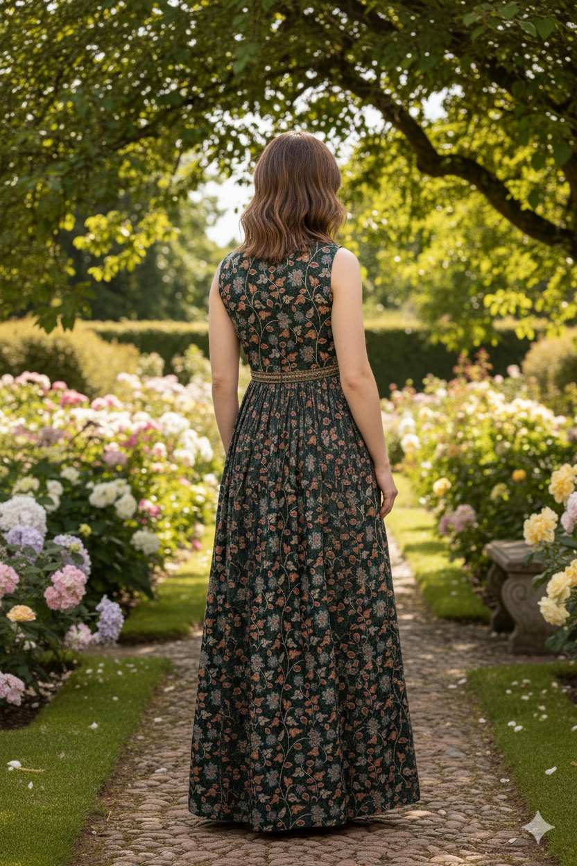 Silakaari Soul Dark Green Floral Printed Ethnic Gown