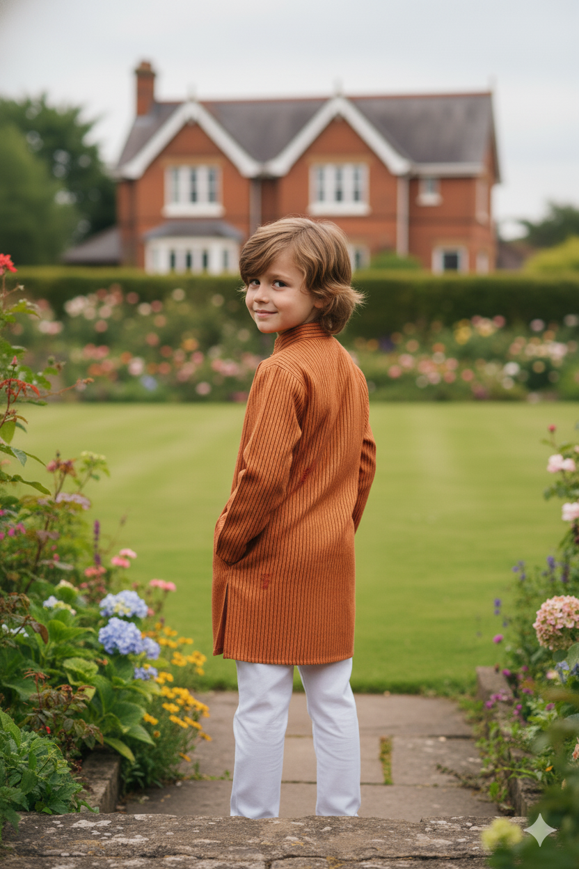 Silakaari Shaurya Brown-Black Pure Lucknowi Chikankari Kurta Pyjama Set For Boys