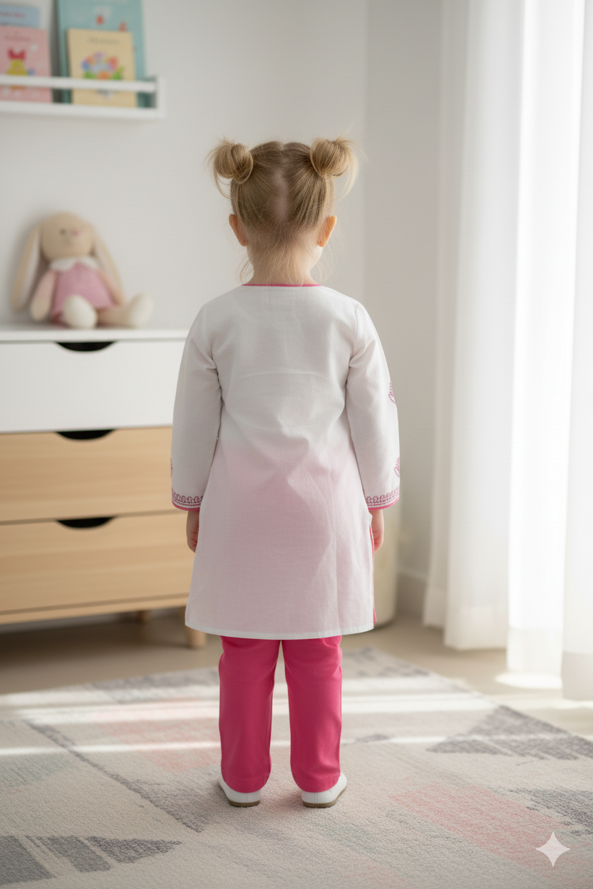 Silakaari Kids Pure Cotton Floral Chikan Lucknowi Kurta Pajama Set For Girls