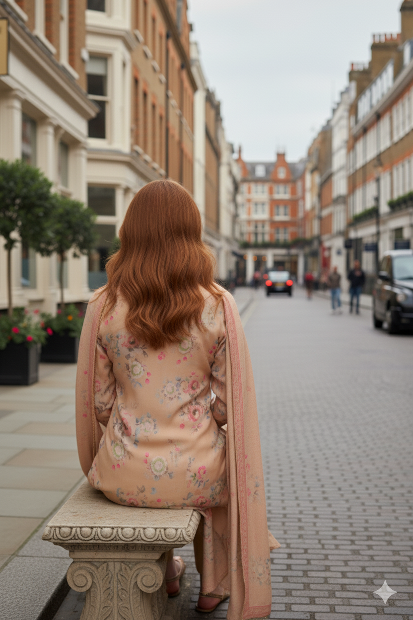 Silakaari Women's Beige-pink Sequin Mirror Salwar Kameez Digital Dupatta Set