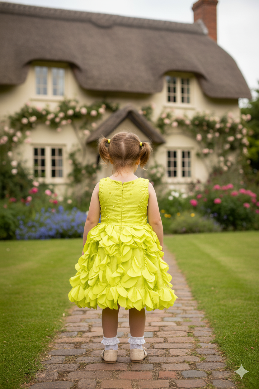 Silakaari Meher Kids Green Satin Sleeveless Beautiful Layered Party Frock Flower Dress for Girls