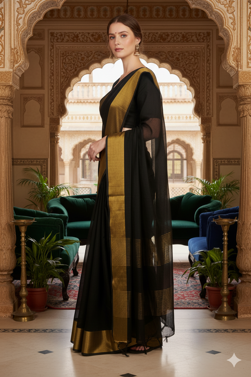 Silakaari Black Beauty Super Delux Pure Chanderi Lucknowi Premium Saree