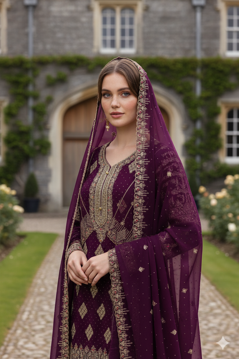 Silakaari Aashna Wine-Gold Pure Dimond Zari Heavy Georgette PartyWear Unstitched  Suits