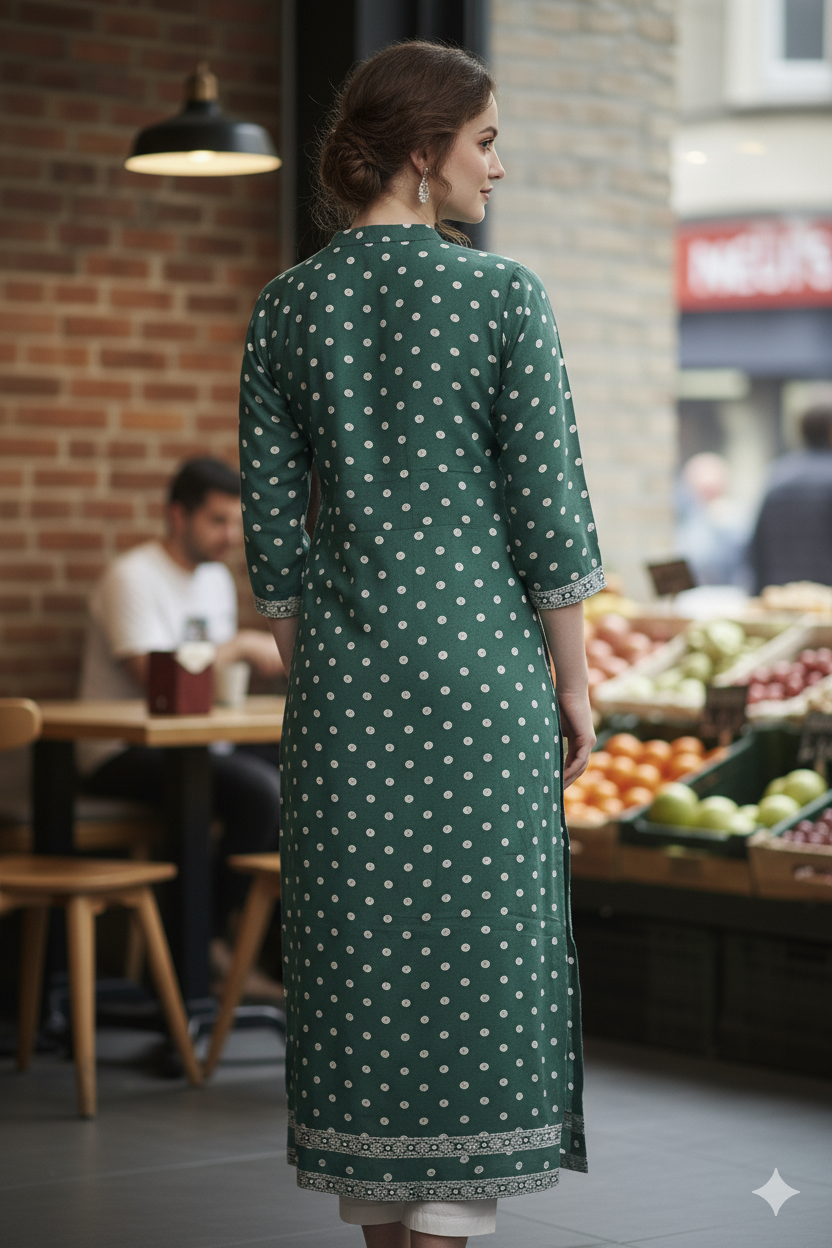 Silakaari Fariha Heavy Green Printed Mirror Work Full Length Aline Kurti