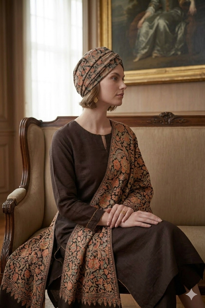 Silakaari Women's Dark Grey Heavy Zari Resham Digital Printed Dupatta Kurti Pant Set