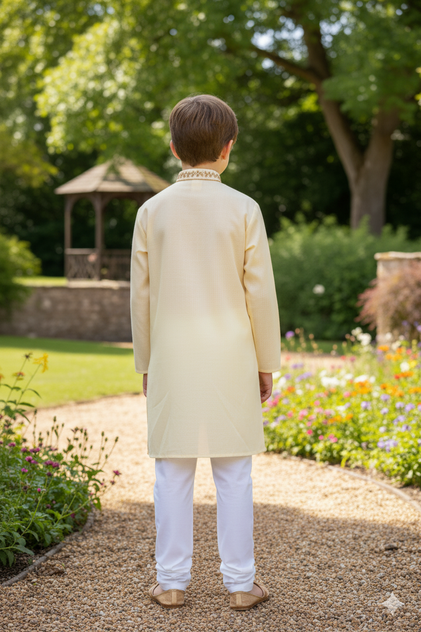 Silakaari Aayan Beige-Brown Pure Lucknowi Chikankari Kurta Pyjama Set For Boys