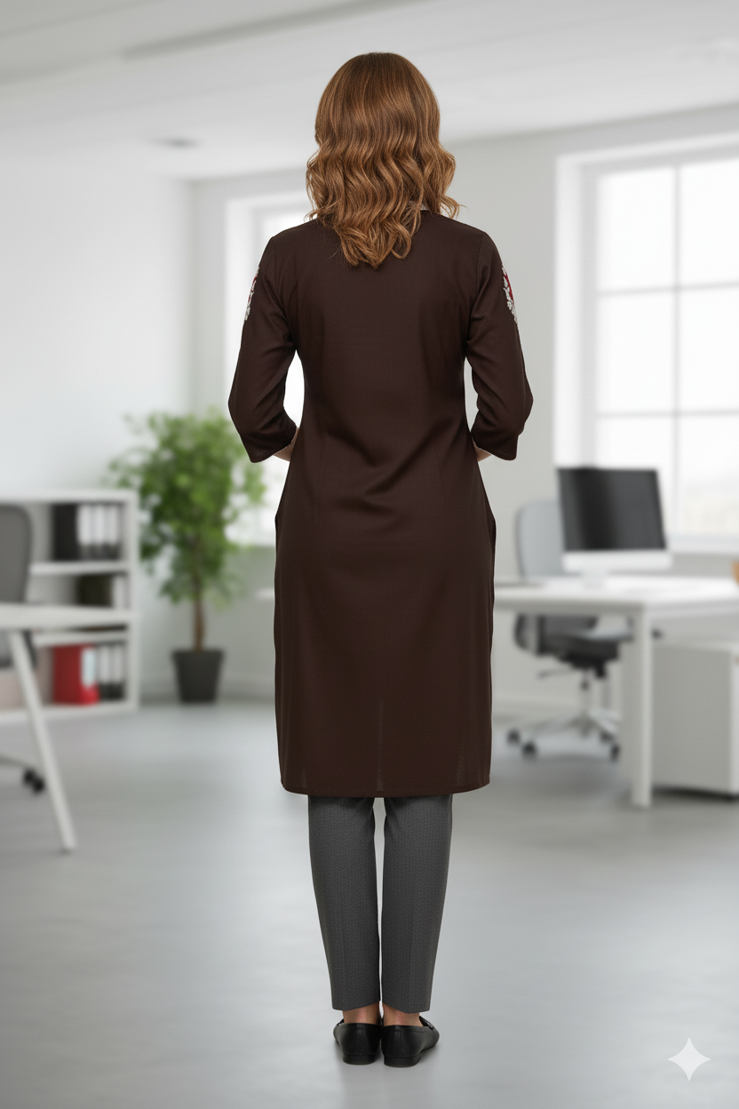 Silakaari Omaira Brown Zari Gota Embroidered Rayon Kurti