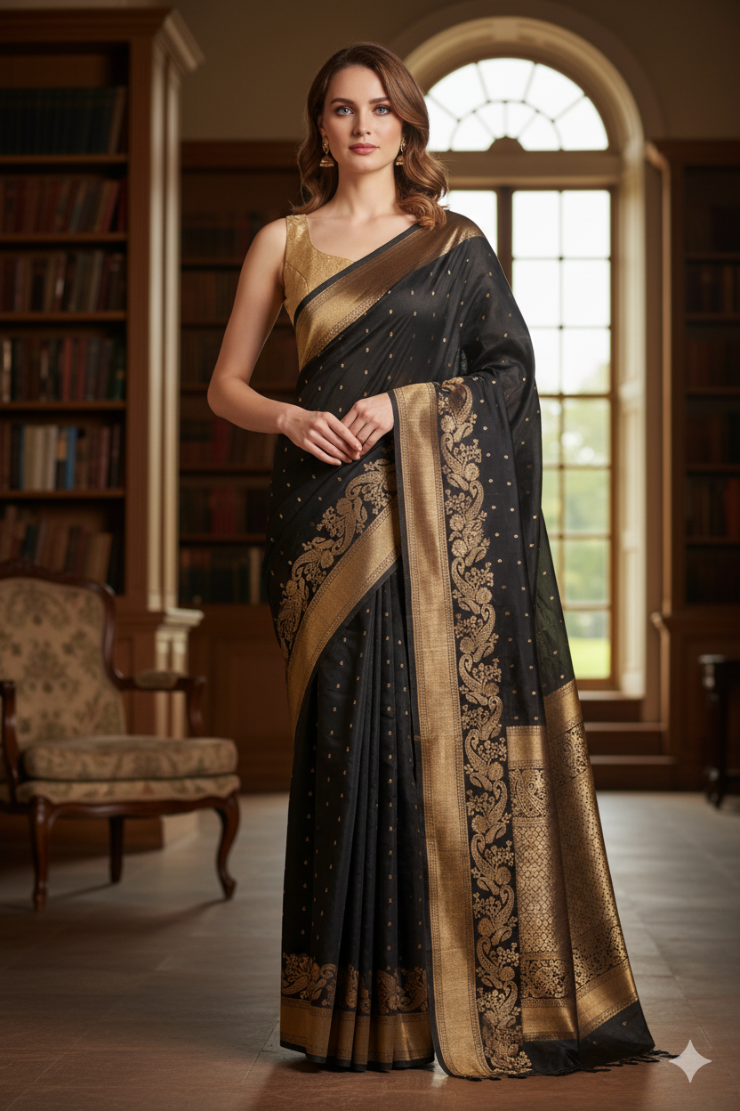 Silakaari Divine Black Soft Jacquard Banarasi Saree