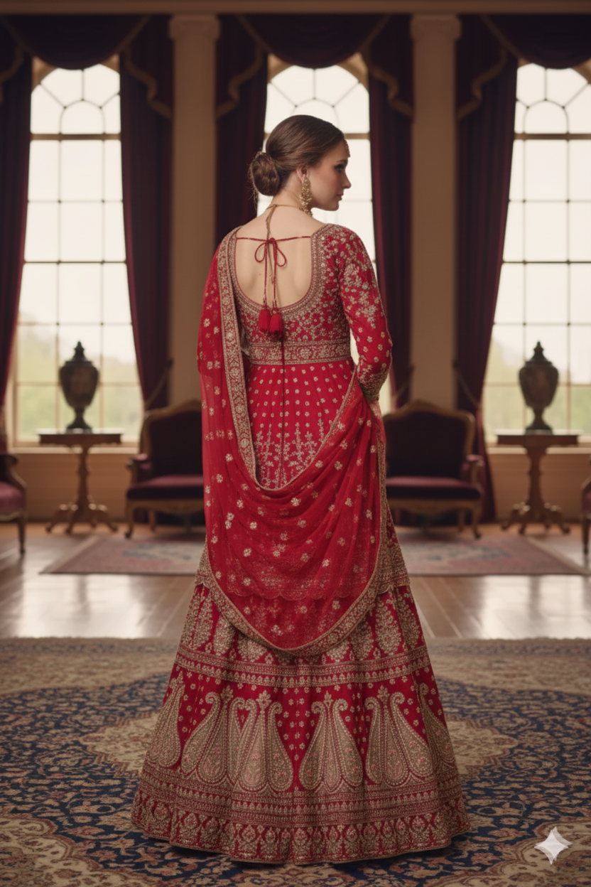 Silakaari Rani Velvet Bridal Lehenga with Zari, Zarkan & Cutdana Work